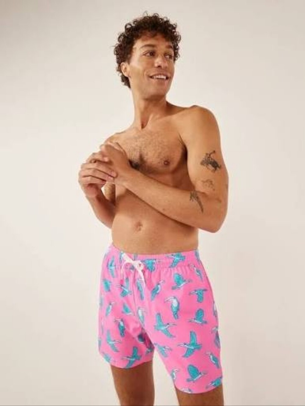 Chubbies Swim Trunks Mens Large 7 Inch Pink Blue Toucan Brief Mesh Liner Shorts